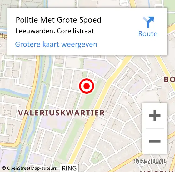 Locatie op kaart van de 112 melding: Politie Met Grote Spoed Naar Leeuwarden, Corellistraat op 10 oktober 2021 01:04