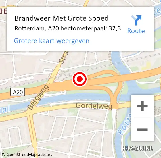 Locatie op kaart van de 112 melding: Brandweer Met Grote Spoed Naar Rotterdam, A20 hectometerpaal: 32,3 op 10 oktober 2021 01:08