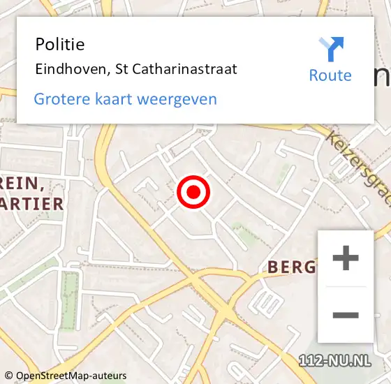 Locatie op kaart van de 112 melding: Politie Eindhoven, St Catharinastraat op 10 oktober 2021 01:19