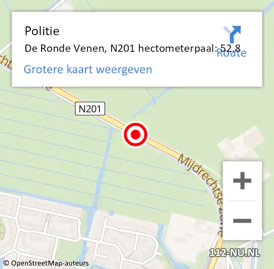 Locatie op kaart van de 112 melding: Politie De Ronde Venen, N201 hectometerpaal: 52,8 op 10 oktober 2021 01:20