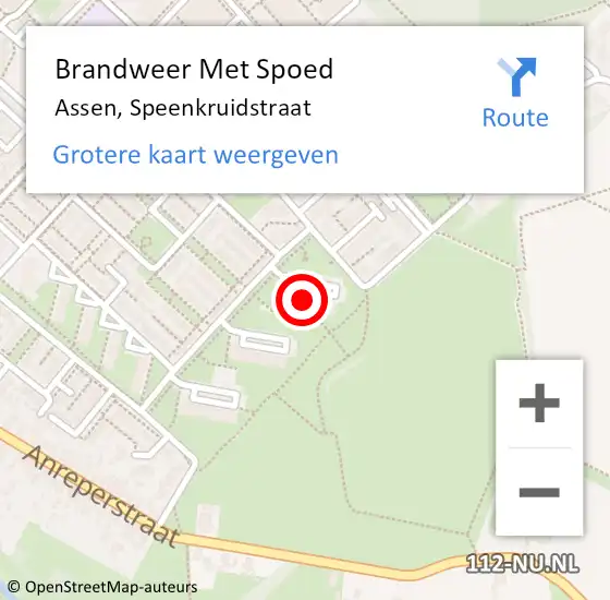 Locatie op kaart van de 112 melding: Brandweer Met Spoed Naar Assen, Speenkruidstraat op 10 oktober 2021 01:25