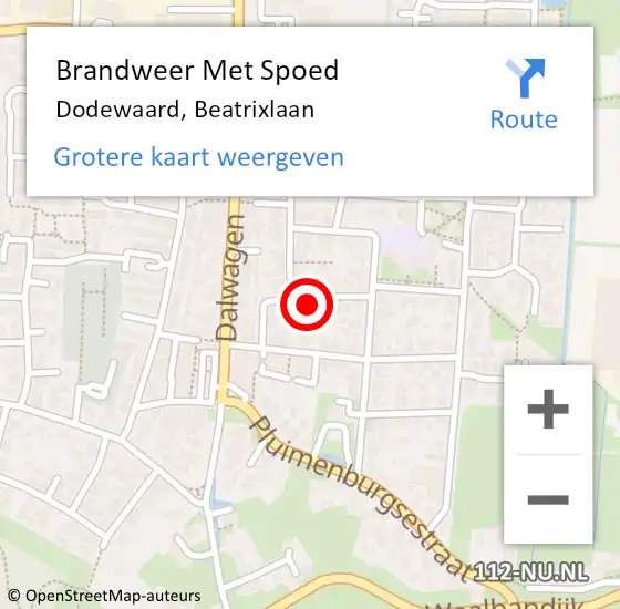 Locatie op kaart van de 112 melding: Brandweer Met Spoed Naar Dodewaard, Beatrixlaan op 10 oktober 2021 01:32