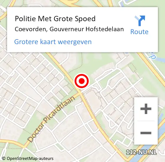 Locatie op kaart van de 112 melding: Politie Met Grote Spoed Naar Coevorden, Gouverneur Hofstedelaan op 10 oktober 2021 01:37