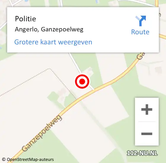 Locatie op kaart van de 112 melding: Politie Angerlo, Ganzepoelweg op 10 oktober 2021 02:13