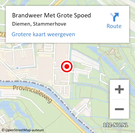 Locatie op kaart van de 112 melding: Brandweer Met Grote Spoed Naar Diemen, Stammerhove op 10 oktober 2021 02:30