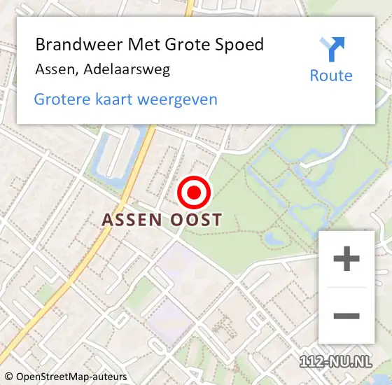 Locatie op kaart van de 112 melding: Brandweer Met Grote Spoed Naar Assen, Adelaarsweg op 10 oktober 2021 03:18