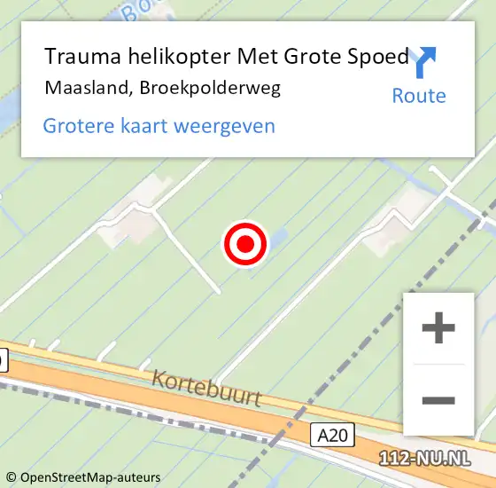 Locatie op kaart van de 112 melding: Trauma helikopter Met Grote Spoed Naar Maasland, Broekpolderweg op 10 oktober 2021 03:48