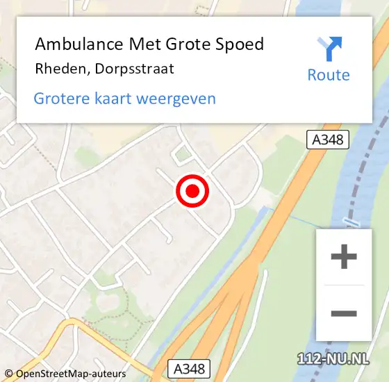 Locatie op kaart van de 112 melding: Ambulance Met Grote Spoed Naar Rheden, Dorpsstraat op 10 oktober 2021 03:52