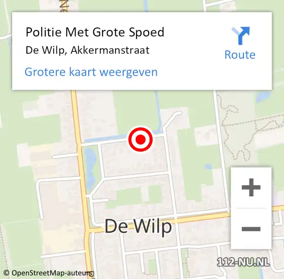 Locatie op kaart van de 112 melding: Politie Met Grote Spoed Naar De Wilp, Akkermanstraat op 10 oktober 2021 05:50