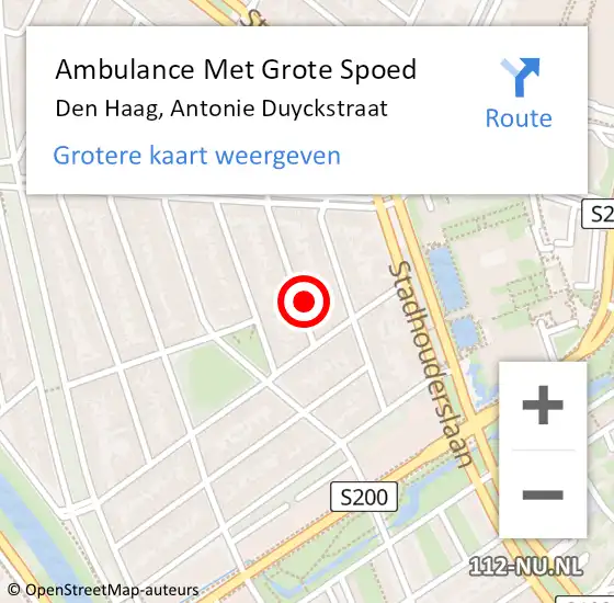 Locatie op kaart van de 112 melding: Ambulance Met Grote Spoed Naar Den Haag, Antonie Duyckstraat op 10 oktober 2021 06:31