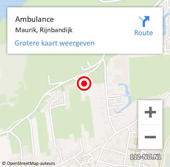 Locatie op kaart van de 112 melding: Ambulance Maurik, Rijnbandijk op 25 juni 2014 15:48