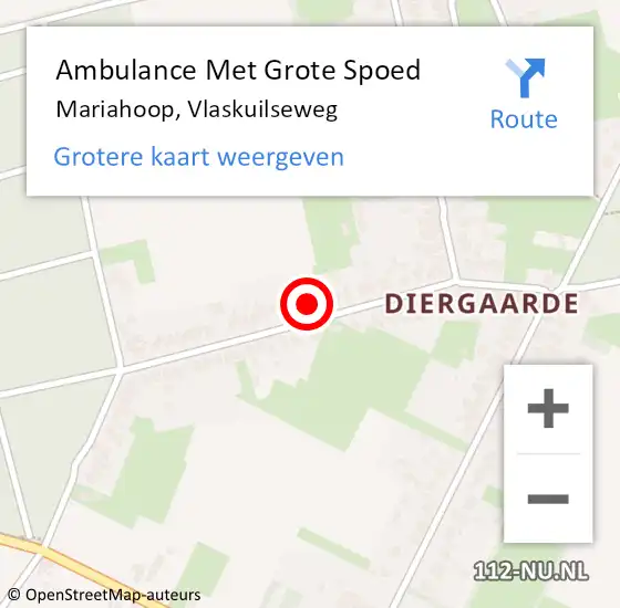 Locatie op kaart van de 112 melding: Ambulance Met Grote Spoed Naar Mariahoop, Vlaskuilseweg op 10 oktober 2021 07:06