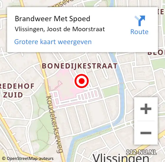 Locatie op kaart van de 112 melding: Brandweer Met Spoed Naar Vlissingen, Joost de Moorstraat op 10 oktober 2021 07:57