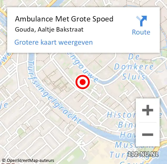 Locatie op kaart van de 112 melding: Ambulance Met Grote Spoed Naar Gouda, Aaltje Bakstraat op 10 oktober 2021 08:31