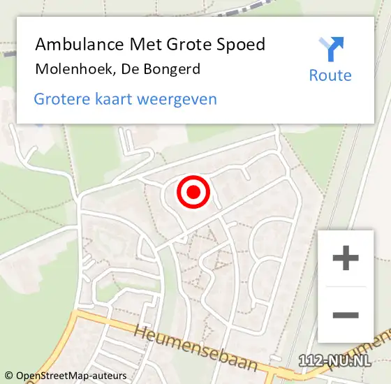 Locatie op kaart van de 112 melding: Ambulance Met Grote Spoed Naar Molenhoek, De Bongerd op 10 oktober 2021 09:46