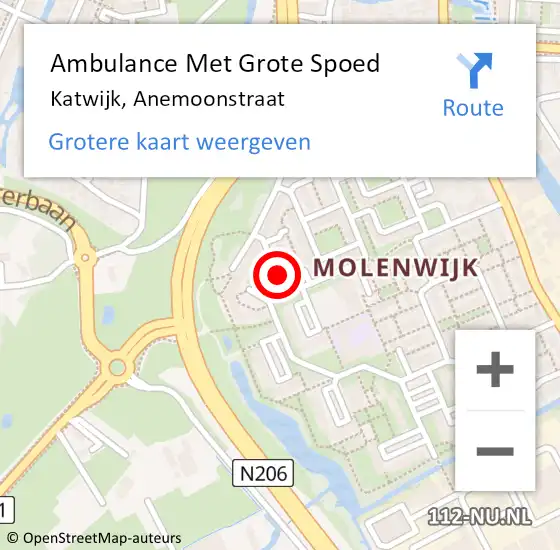 Locatie op kaart van de 112 melding: Ambulance Met Grote Spoed Naar Katwijk, Anemoonstraat op 10 oktober 2021 09:50