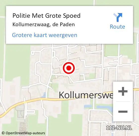 Locatie op kaart van de 112 melding: Politie Met Grote Spoed Naar Kollumerzwaag, de Paden op 10 oktober 2021 10:27