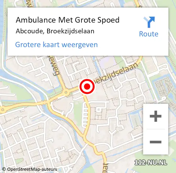 Locatie op kaart van de 112 melding: Ambulance Met Grote Spoed Naar Abcoude, Broekzijdselaan op 10 oktober 2021 10:53