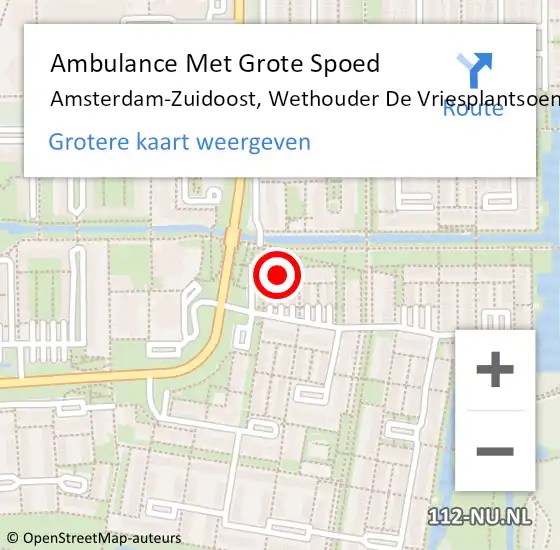 Locatie op kaart van de 112 melding: Ambulance Met Grote Spoed Naar Amsterdam-Zuidoost, Wethouder De Vriesplantsoen op 10 oktober 2021 10:55