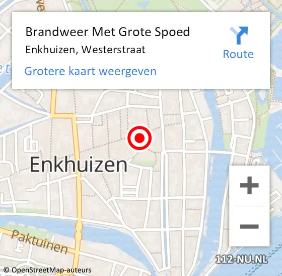 Locatie op kaart van de 112 melding: Brandweer Met Grote Spoed Naar Enkhuizen, Westerstraat op 10 oktober 2021 12:05