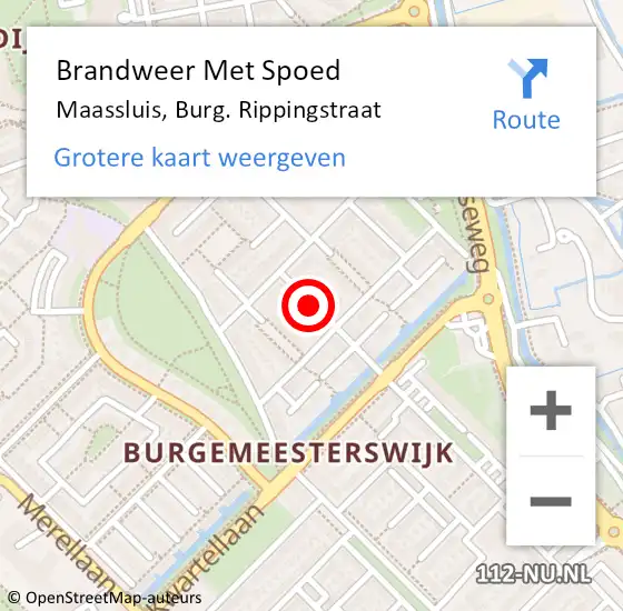 Locatie op kaart van de 112 melding: Brandweer Met Spoed Naar Maassluis, Burg. Rippingstraat op 10 oktober 2021 12:34