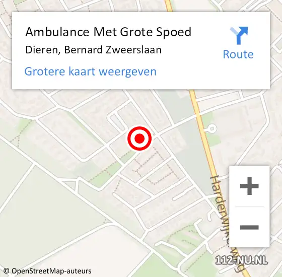 Locatie op kaart van de 112 melding: Ambulance Met Grote Spoed Naar Dieren, Bernard Zweerslaan op 10 oktober 2021 13:18