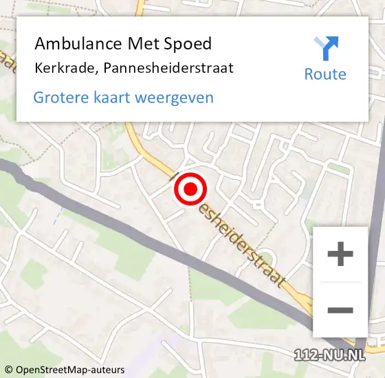 Locatie op kaart van de 112 melding: Ambulance Met Spoed Naar Kerkrade, Pannesheiderstraat op 10 oktober 2021 13:22