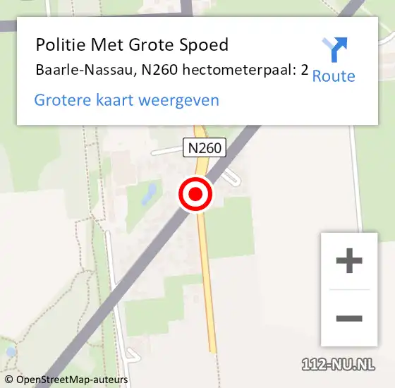 Locatie op kaart van de 112 melding: Politie Met Grote Spoed Naar Baarle-Nassau, N260 hectometerpaal: 2 op 10 oktober 2021 13:26