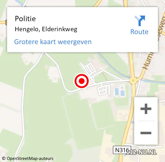 Locatie op kaart van de 112 melding: Politie Hengelo, Elderinkweg op 10 oktober 2021 14:24