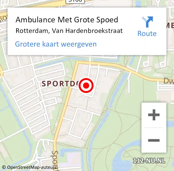 Locatie op kaart van de 112 melding: Ambulance Met Grote Spoed Naar Rotterdam, Van Hardenbroekstraat op 10 oktober 2021 14:36