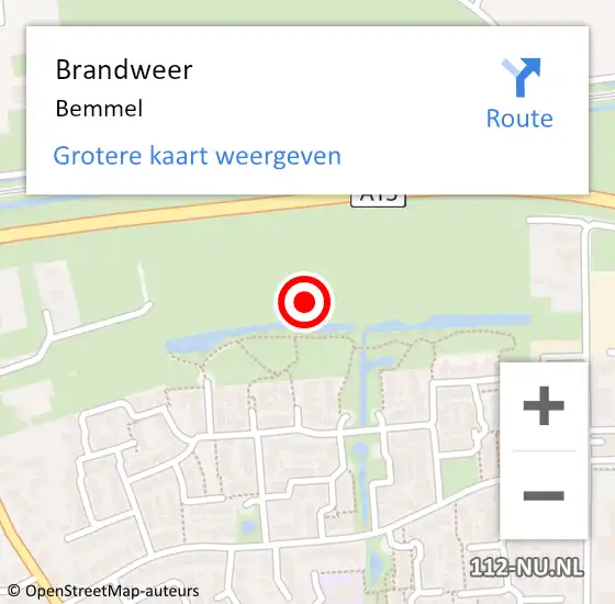 Locatie op kaart van de 112 melding: Brandweer Bemmel op 10 oktober 2021 15:14