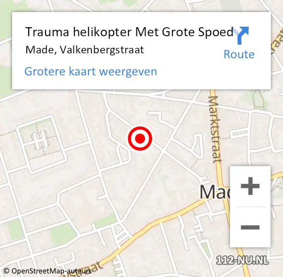 Locatie op kaart van de 112 melding: Trauma helikopter Met Grote Spoed Naar Made, Valkenbergstraat op 10 oktober 2021 15:28