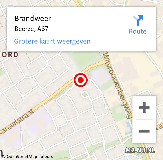 Locatie op kaart van de 112 melding: Brandweer Beerze, A67 op 25 juni 2014 16:22