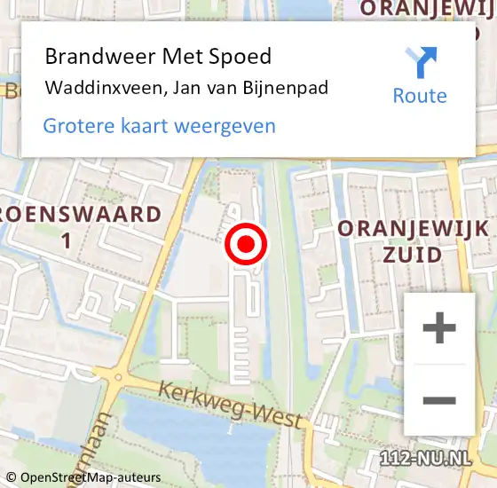 Locatie op kaart van de 112 melding: Brandweer Met Spoed Naar Waddinxveen, Jan van Bijnenpad op 10 oktober 2021 15:45