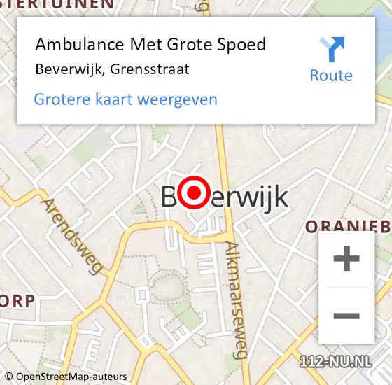 Locatie op kaart van de 112 melding: Ambulance Met Grote Spoed Naar Beverwijk, Grensstraat op 10 oktober 2021 15:48