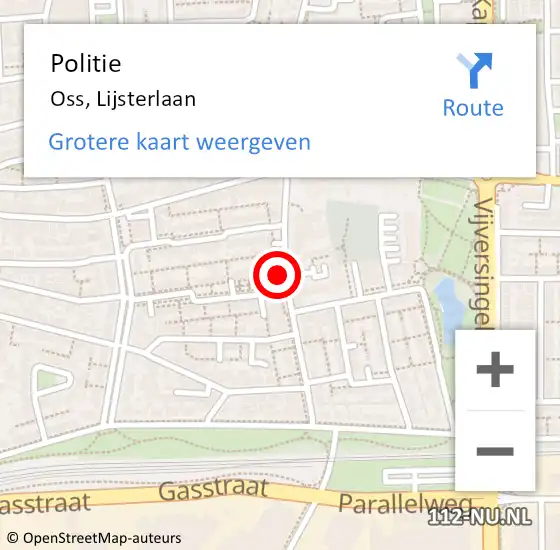 Locatie op kaart van de 112 melding: Politie Oss, Lijsterlaan op 10 oktober 2021 15:58