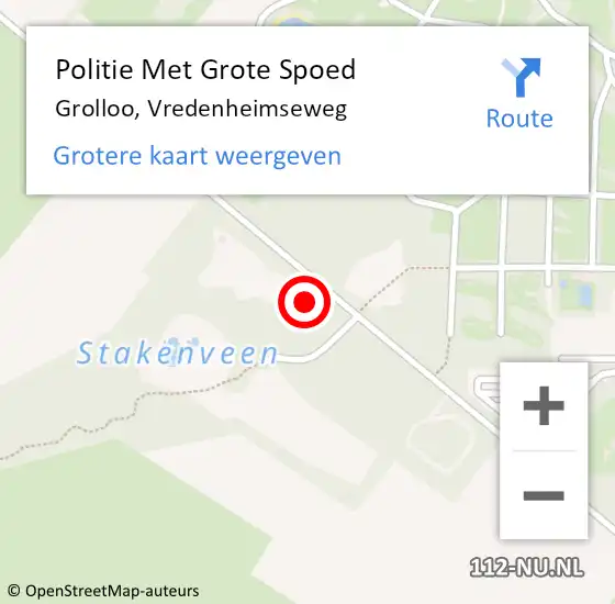 Locatie op kaart van de 112 melding: Politie Met Grote Spoed Naar Grolloo, Vredenheimseweg op 10 oktober 2021 16:06