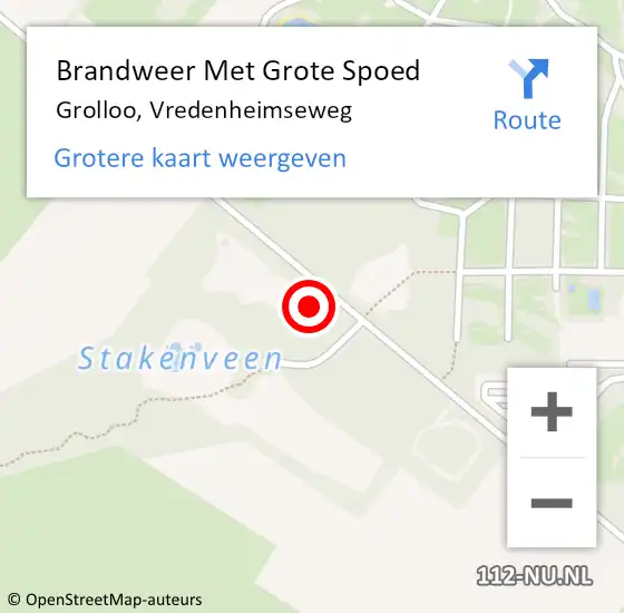 Locatie op kaart van de 112 melding: Brandweer Met Grote Spoed Naar Grolloo, Vredenheimseweg op 10 oktober 2021 16:06