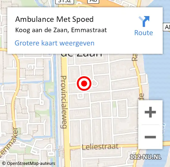 Locatie op kaart van de 112 melding: Ambulance Met Spoed Naar Koog aan de Zaan, Emmastraat op 10 oktober 2021 16:07