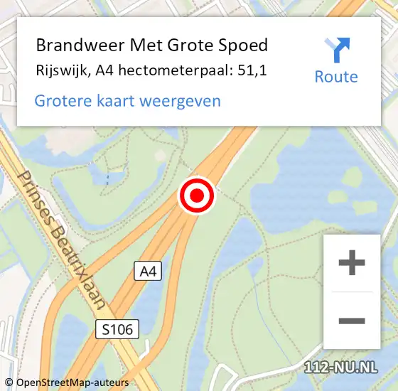Locatie op kaart van de 112 melding: Brandweer Met Grote Spoed Naar Rijswijk, A4 hectometerpaal: 51,1 op 10 oktober 2021 16:39