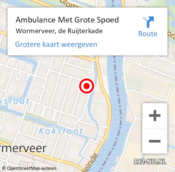 Locatie op kaart van de 112 melding: Ambulance Met Grote Spoed Naar Wormerveer, de Ruijterkade op 10 oktober 2021 17:07