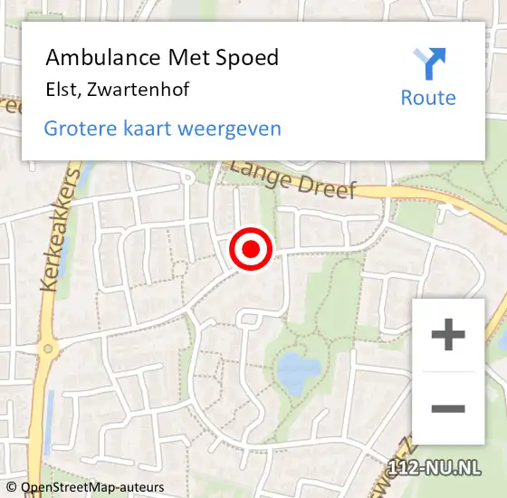 Locatie op kaart van de 112 melding: Ambulance Met Spoed Naar Elst, Zwartenhof op 25 juni 2014 16:31