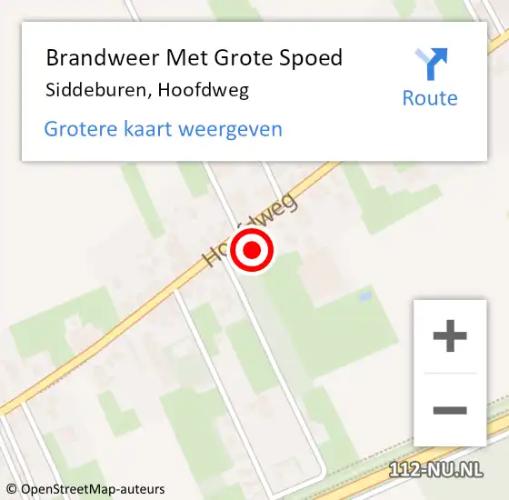 Locatie op kaart van de 112 melding: Brandweer Met Grote Spoed Naar Siddeburen, Hoofdweg op 10 oktober 2021 17:18