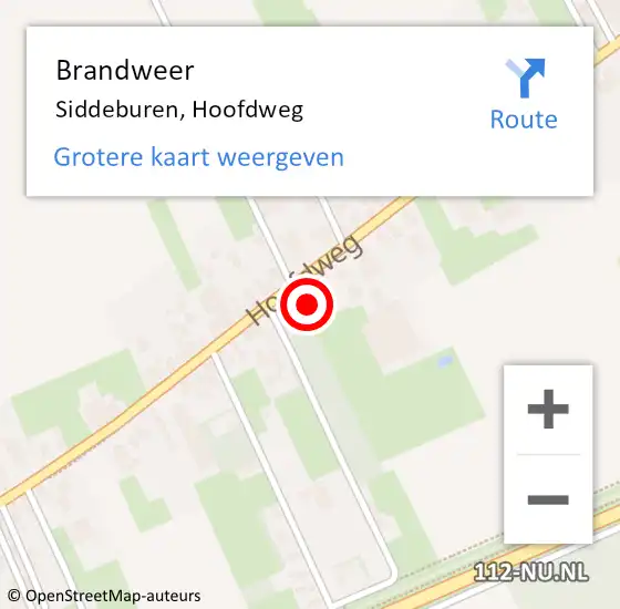 Locatie op kaart van de 112 melding: Brandweer Siddeburen, Hoofdweg op 10 oktober 2021 17:22