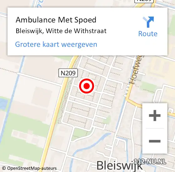 Locatie op kaart van de 112 melding: Ambulance Met Spoed Naar Bleiswijk, Witte de Withstraat op 10 oktober 2021 17:35