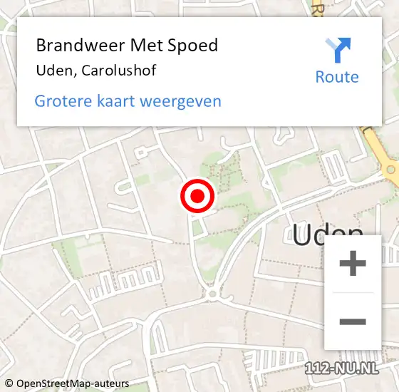 Locatie op kaart van de 112 melding: Brandweer Met Spoed Naar Uden, Carolushof op 10 oktober 2021 18:03