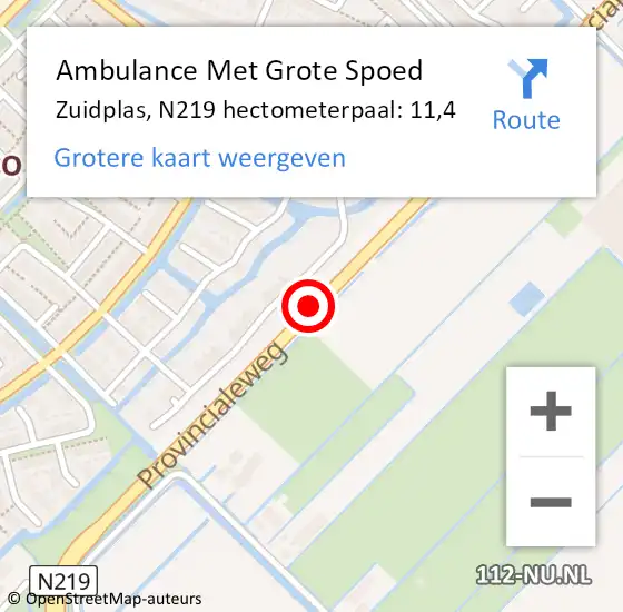 Locatie op kaart van de 112 melding: Ambulance Met Grote Spoed Naar Zuidplas, N219 hectometerpaal: 11,4 op 10 oktober 2021 18:21