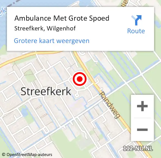 Locatie op kaart van de 112 melding: Ambulance Met Grote Spoed Naar Streefkerk, Wilgenhof op 10 oktober 2021 18:23