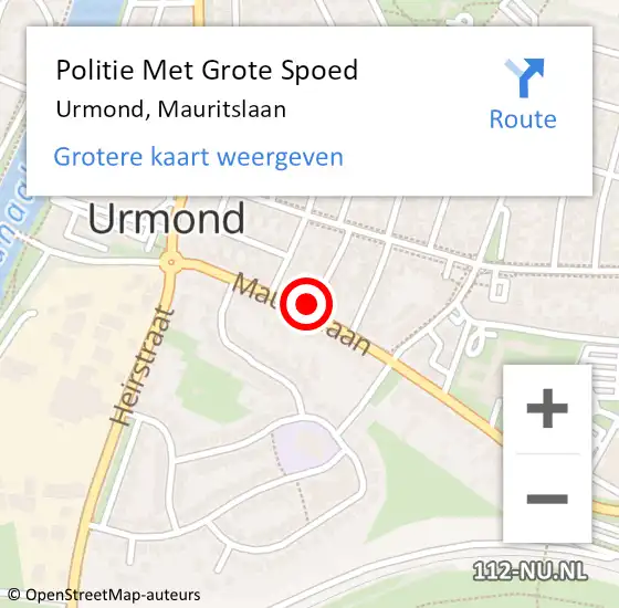 Locatie op kaart van de 112 melding: Politie Met Grote Spoed Naar Urmond, Mauritslaan op 10 oktober 2021 18:27