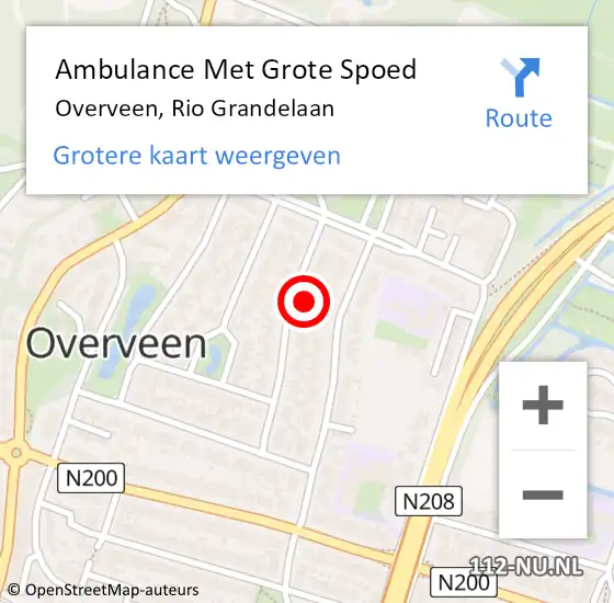 Locatie op kaart van de 112 melding: Ambulance Met Grote Spoed Naar Overveen, Rio Grandelaan op 10 oktober 2021 18:40